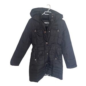 DKNY Women’s Puffer Long Line Coat Down and Feather Filled Snap and Zipper Close